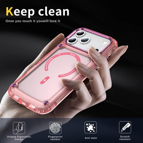 iPhone 18 Pro Max / iPhone 17 Pro Max Skal - TPU + PC med MagSafe Magnetisk Transparent rosa