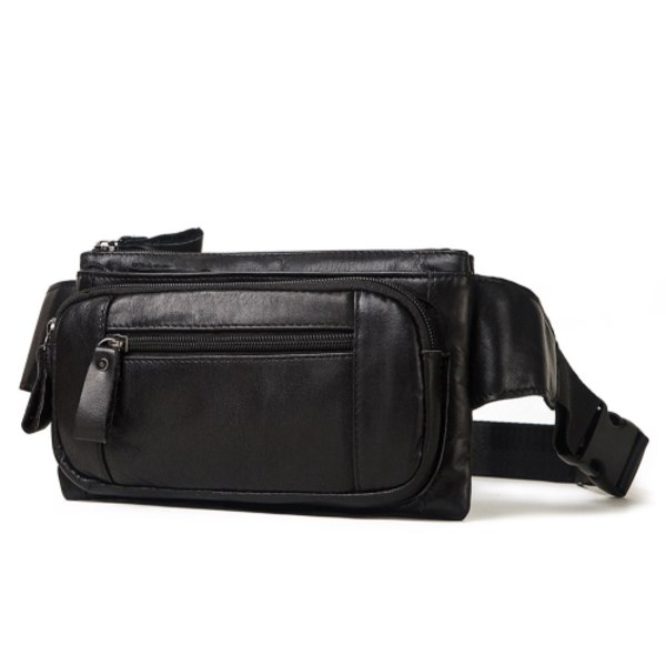 MH562 Läder Herr Midjeväska Multifunktionell Retro Messenger Bag Svart