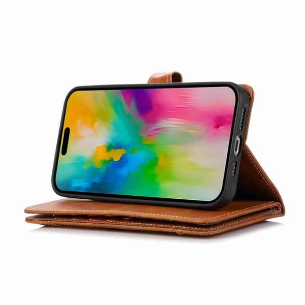 iPhone 16 Pro Max Skal med Kortfack Läder Fodral Brun