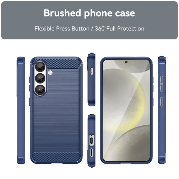 Samsung Galaxy S25 5G Skal i kolfiberborstad textur TPU Blå