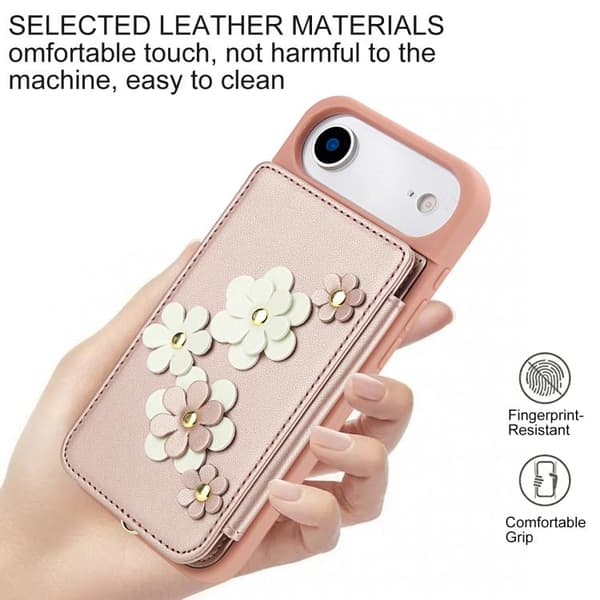 iPhone 17 Air Skal läderfodral med blommönster Roséguld