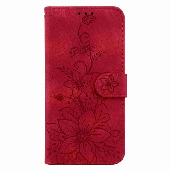iPhone 18 Pro / iPhone 17 Pro Skal Läderfodral med Lily Prägling Röd