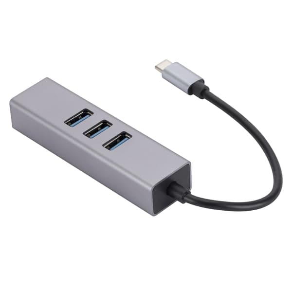 SL-030 USB-C / Typ-C till Gigabit Ethernet RJ45 & 3 x USB 3.0 Adapter Hub (Grå)