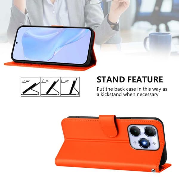 iPhone 17 Air Skal läderfodral med lanyard - solid färg Orange