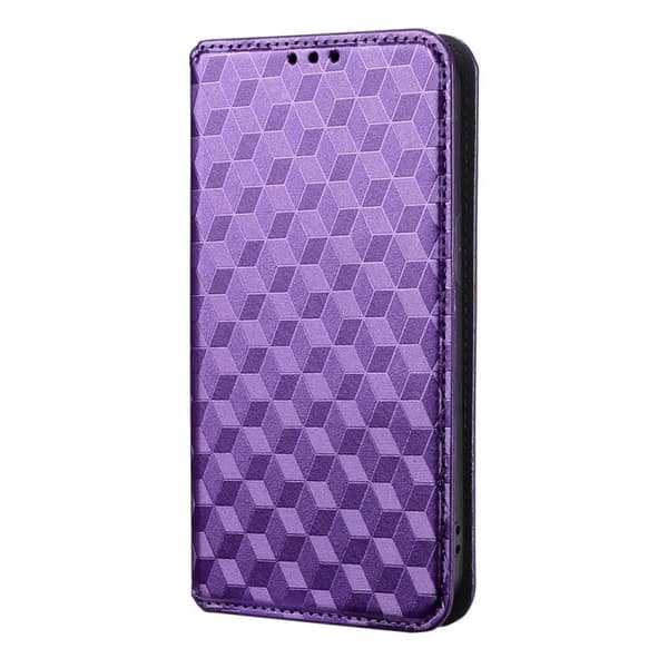 iPhone 16 Pro Max Cubic Grid Texture Skal Läder Fodral Purpur