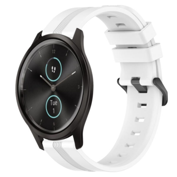 För Garmin Garminmove Style 20 mm konkavt randigt Slicone watch White
