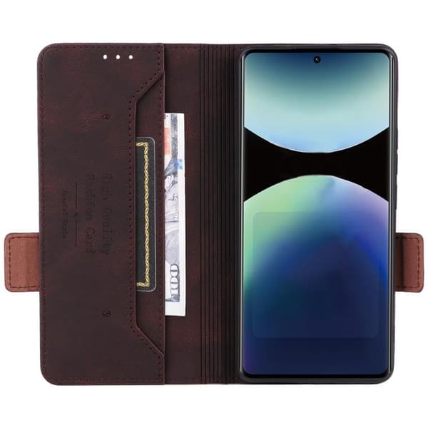 Redmi Note 14 Pro 4G - Magnetisk Låsfunktion Läderfodral Brun