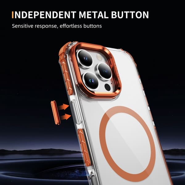 iPhone 16 Pro Rainbow Series Transparent MagSafe Linshållare Skal Orange