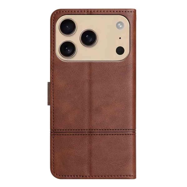 iPhone 17 Pro Skal läderfodral - kohud med sömnad Kaffe