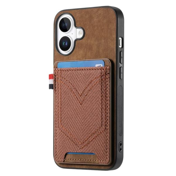 iPhone 17 Skal - Denim Textur med Kortfack Brun