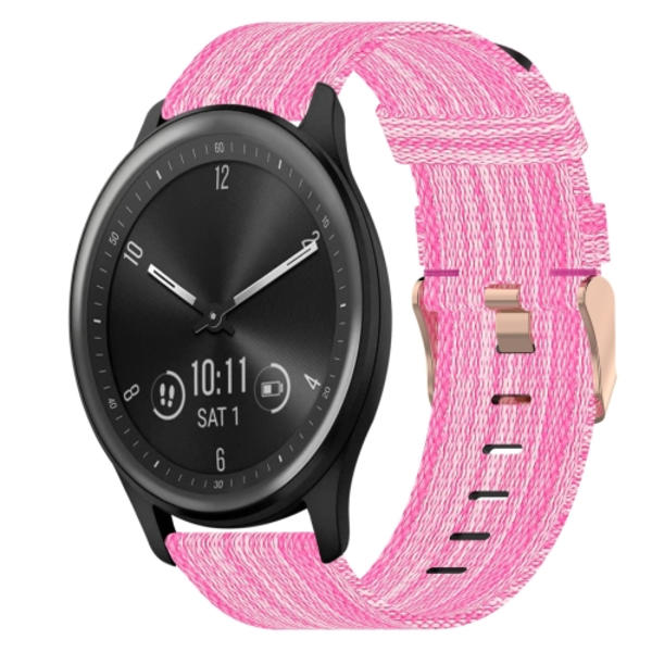För Garmin Vivomove Sport 20mm Nylon Woven Watch Band Pink