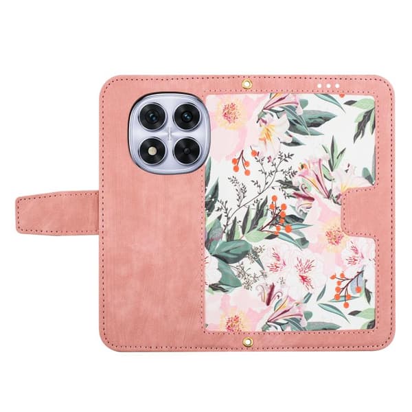 Redmi Note 14 Pro+ 5G - Blommönstrad Läderfodral med Rem Rosa