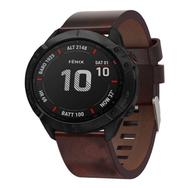 För Garmin Fenix ​​6X 26mm läder stålspänne watch Brown