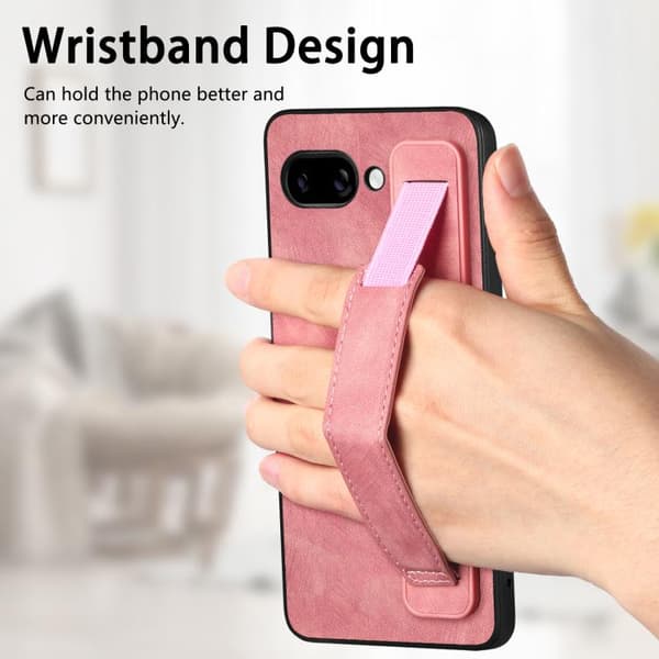 för Pixel 9a - Retro Läderarmbandsfodral Skal Rosa