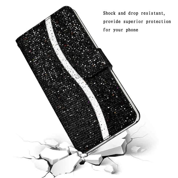 iPhone 18 Pro / iPhone 17 Pro Skal Läderfodral med Glitterpulver Svart