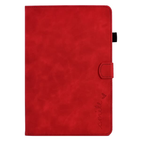 Samsung Galaxy Tab A9 / A11 Prägad Smile Flip Smart Läderfodral Röd
