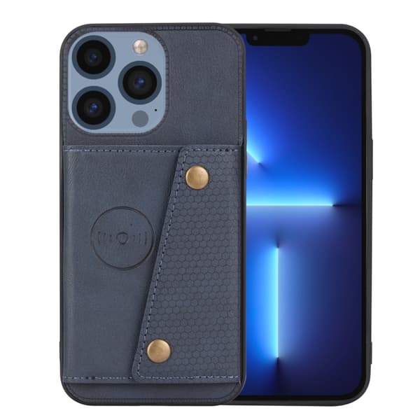 iPhone 16 Pro Skal med Dubbel Spänne och Kortfack PU + TPU Blå
