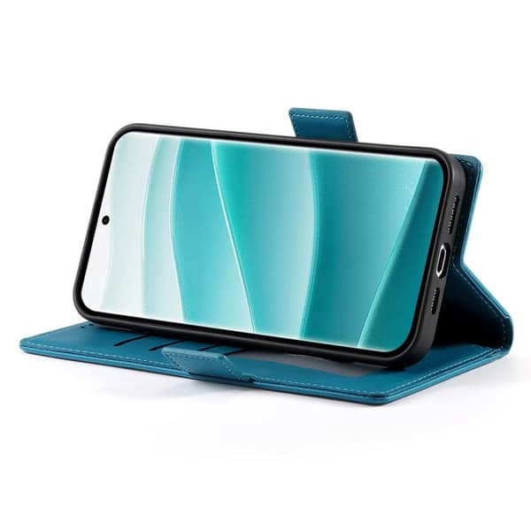 Redmi Note 14 Pro 4G - Magnetisk Frostad Läderfodral med Sidobuckle Blå