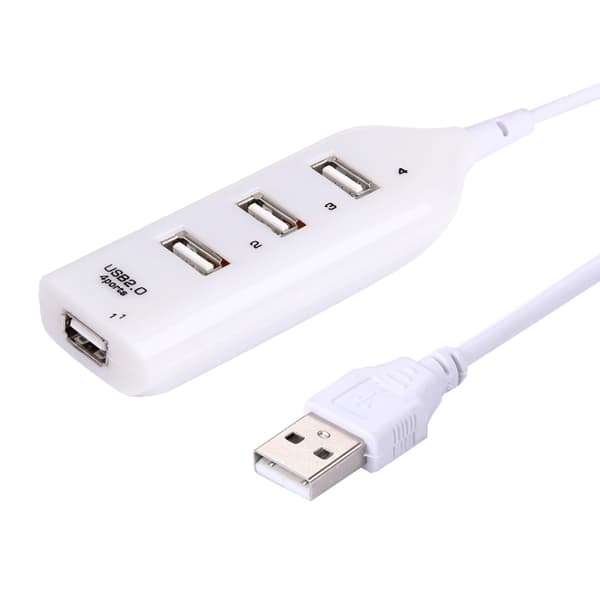 USB 2.0 Hub med 4 portar, 30 cm kabel (Vit)