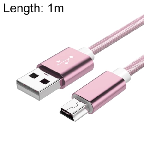 5 st Mini USB till USB A vävd data-/laddningskabel för MP3, kamera, bil DVR, längd: 1 m Rose guld