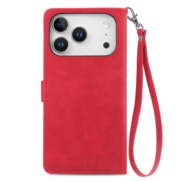 iPhone 18 Pro Max / iPhone 17 Pro Max Skal läderfodral med präglad blomma och dragkedja Röd