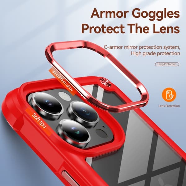 iPhone 16 Pro TPU + PC Linsskydd Skal Röd
