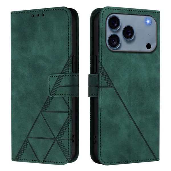 iPhone 18 Pro Max / iPhone 17 Pro Max Skal läderfodral med 3D-embossed flip design Mörkgrön