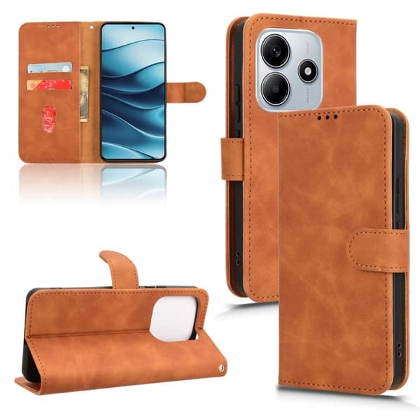 Redmi Note 14 4G - Magnetisk Flip Läderfodral med Skinnkänsla Brun