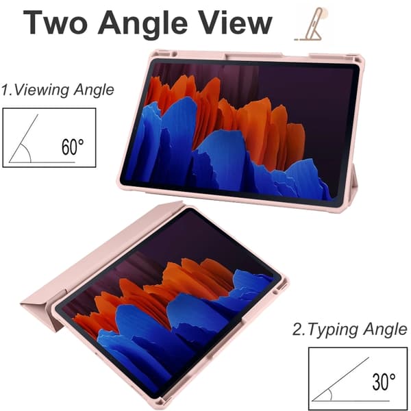 Samsung Galaxy Tab S7+ 3-faldig Smart Läderfodral Isrosa