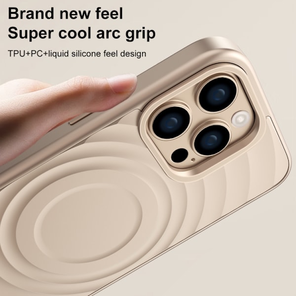 iPhone 16 Pro Wave Texture Liquid Silicone Titanium MagSafe Skal Grå