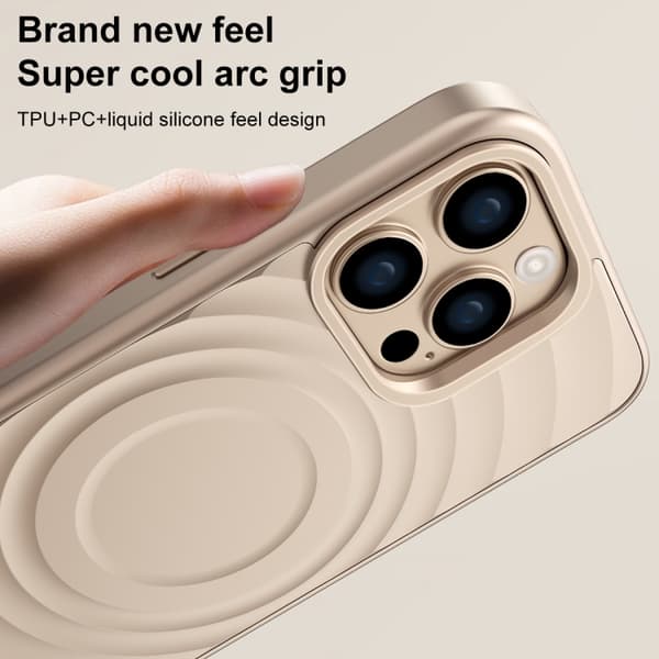 iPhone 16 Pro Wave Texture Liquid Silicone Titanium MagSafe Skal Svart