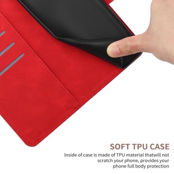 iPhone 18 Pro / iPhone 17 Pro Skal Läderfodral med Stitching och Prägling Röd