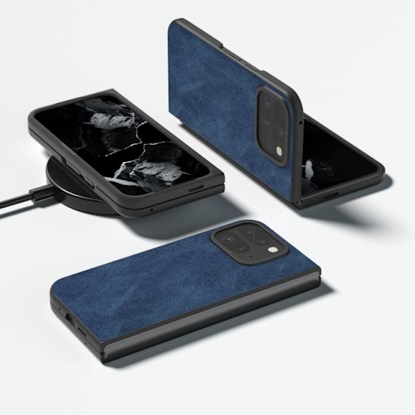 för Pixel 9 Pro Fold - Full Coverage Skal i Svart PU Läder Blå