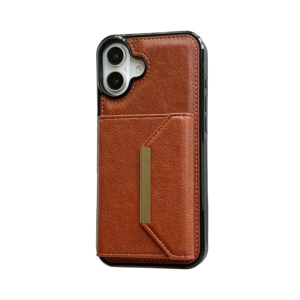 iPhone 17 Skal med Solid Färg och Metallspänne för Kortfack Brun