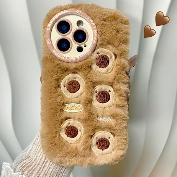 iPhone 16 Pro Max Bär Plush Silikon Skal Brun