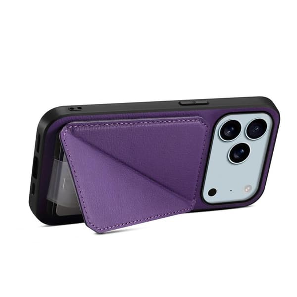 iPhone 18 Pro Max / iPhone 17 Pro Max Skal med D04 Kalvskinnsstruktur och Dubbel Kortfack Purpur