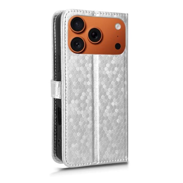 iPhone 18 Pro Max / iPhone 17 Pro Max Skal läderfodral med honungskaka pricktextur Silver