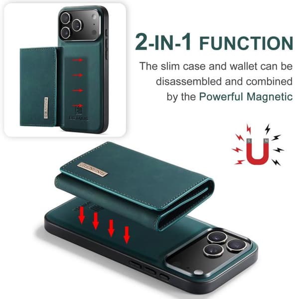 iPhone 18 Pro / iPhone 17 Pro Skal läderfodral DG.MING M1 Series 3-Faldig Multi Card Wallet Grön