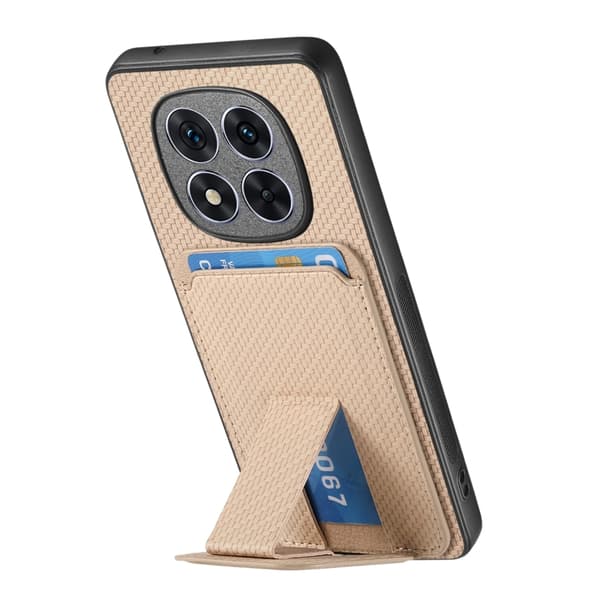 Redmi Note 14 5G - Kolfiber Kortfodral med Fällbart Ställ Kaki