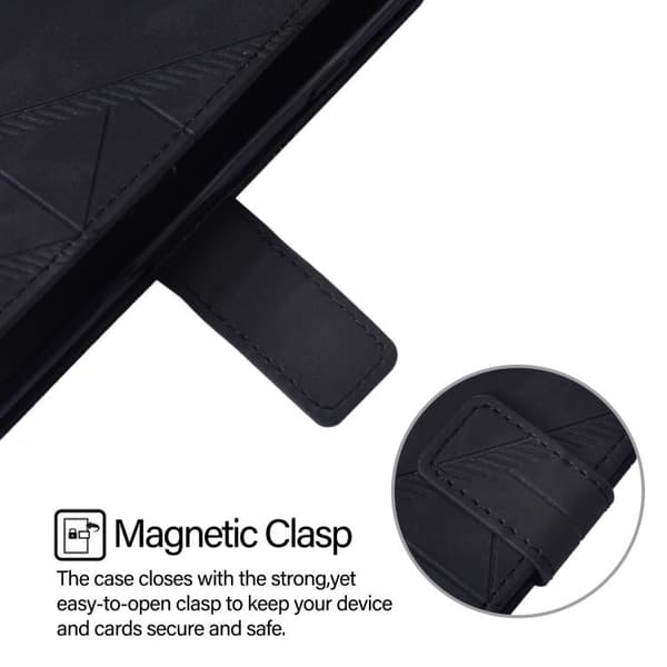 iPhone 17 Pro Skal läderfodral med 3D-embossed flip design Svart