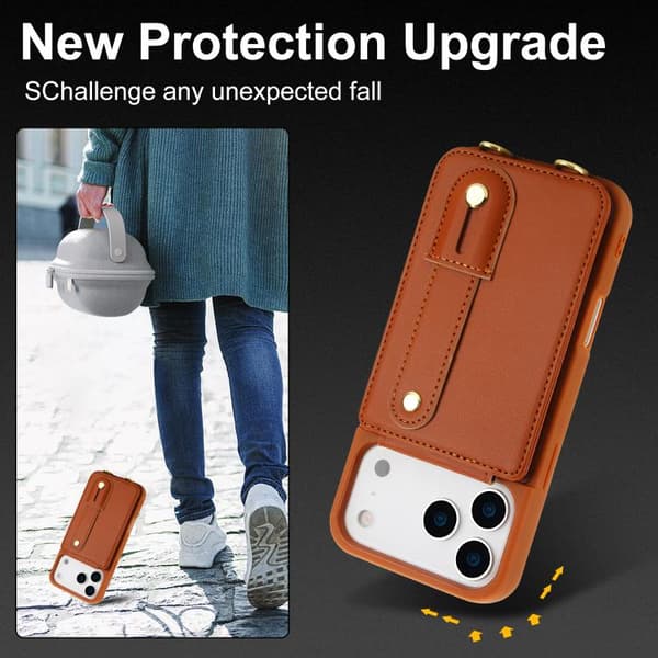 iPhone 18 Pro Max / iPhone 17 Pro Max Skal med Vertikal Flip och Lång Lanyard Brun