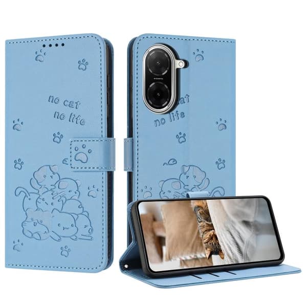 Redmi A5 4G / Poco C71 - Prägad Katt Mobilskalsfodral med Lanyard Blå