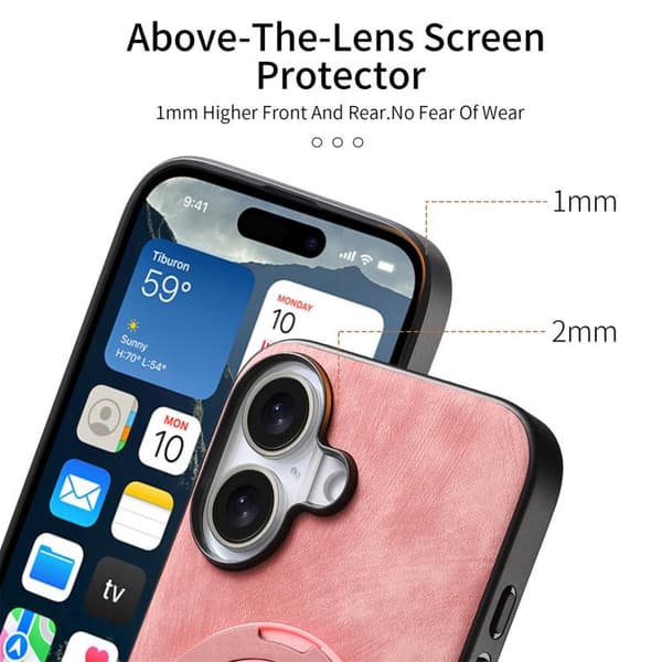 iPhone 17 Retro Läder Rotations Rund Skal Rosa