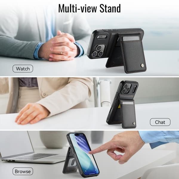 iPhone 18 Pro Max / iPhone 17 Pro Max Skal JEEHOOD Britisk Stil RFID MagSafe Kortväska PU Svart