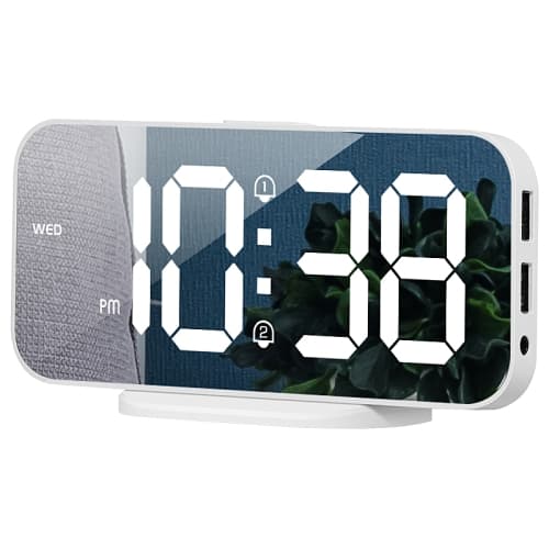 8821 LED-spegel Dubbelfunktionsväckarklocka med snooze (vit)