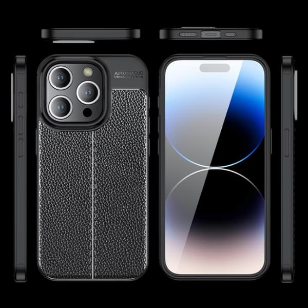 iPhone 16 Pro Max Litchi Textur Shockproof TPU Skal Svart