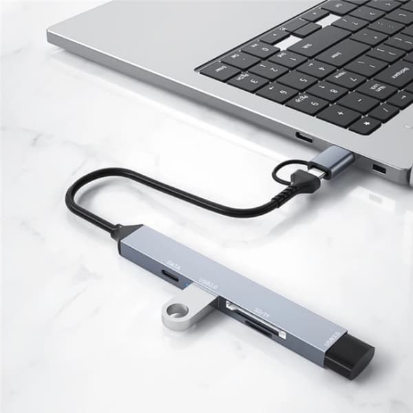 ADS-806D Typ-C + USB 3.0 Hub med SD/TF Kortläsare - Multifunktionell Dockningsstation