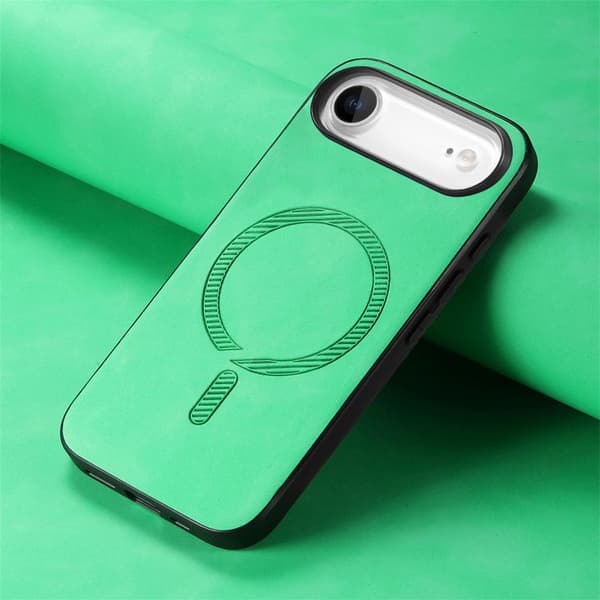 iPhone 17 Air Skal - Solid Color Retro med MagSafe PU Baksida Grön