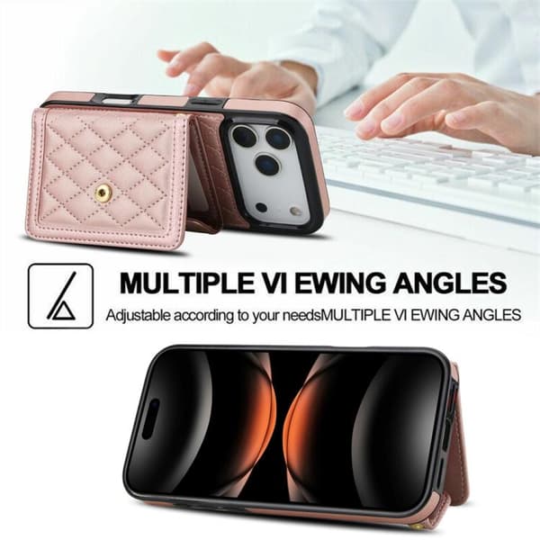iPhone 18 Pro / iPhone 17 Pro Skal med Spaltad Rhombisk Textur och Lång Rem Roséguld