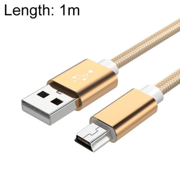 5 st Mini USB till USB A vävd data-/laddningskabel för MP3, kamera, bil DVR, längd: 1 m Guld